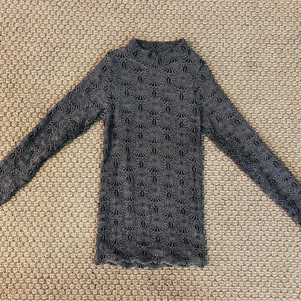 Gray Textured Long Sleeve Top